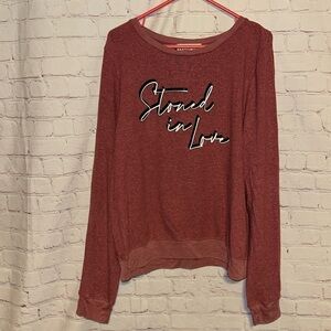 Wildfox Pink Heathered Slogan Sweatshirt "Stoned in Love" Size Large Bin E